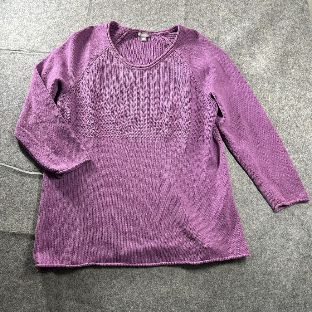 J Jill Sweater Womens 1X Crew Neck Purple Pullover Cotton Casual